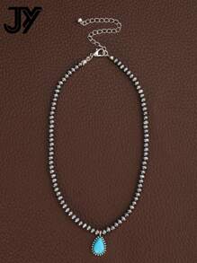1入西部納瓦荷風格綠松石珠綴飾CCB垂墜項鍊（女士用）