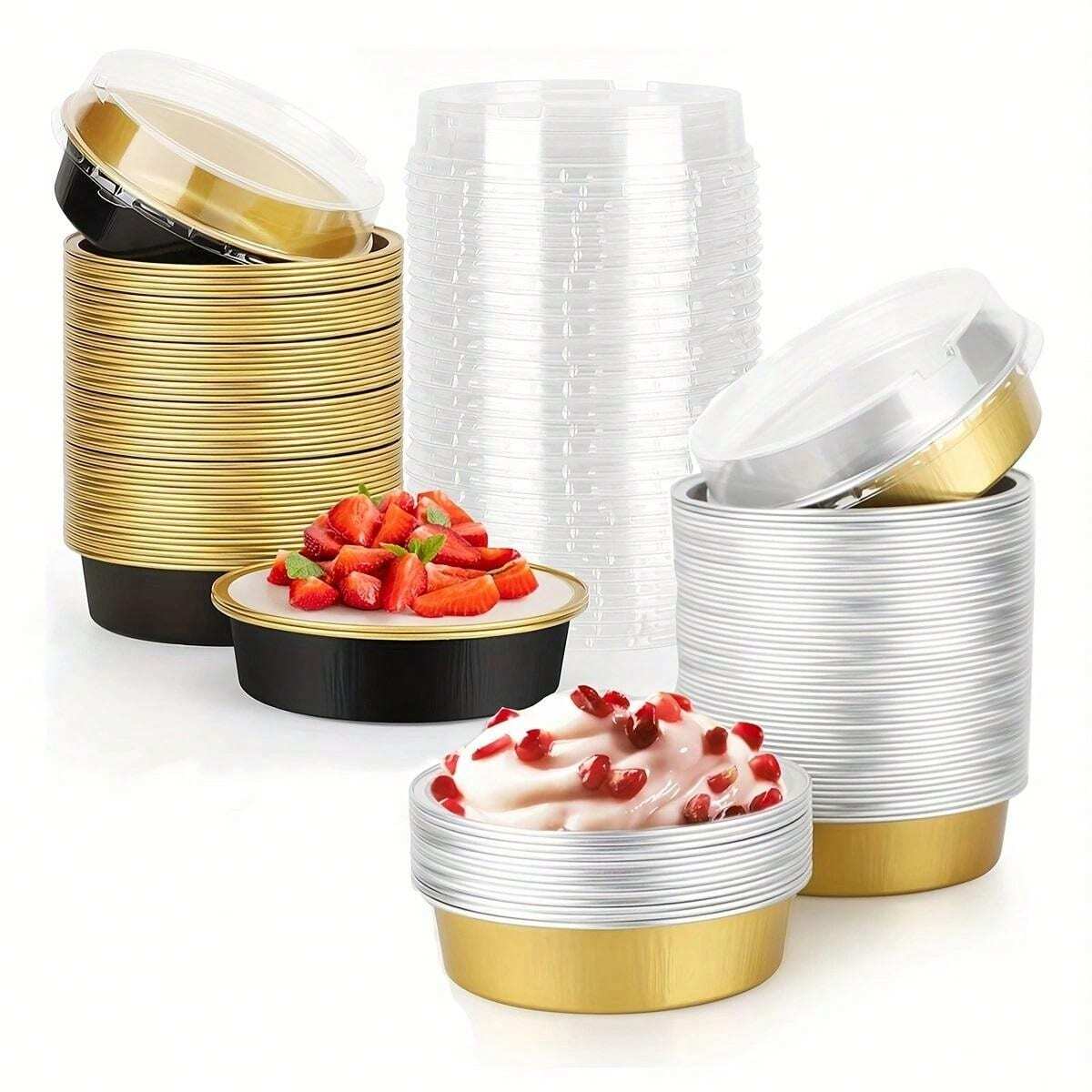 20 Pack 4 Inch 8oz Black Gold Aluminum Foil Pans Disposable Creme