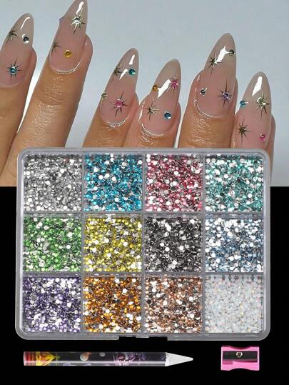 12 culori strasuri acrilice pentru unghii, negru, 3D, farmec pentru unghii, accesorii DIY pentru unghii, rășină, consumabile pentru unghii, culoare AB, gemă pentru unghii, stras potrivit pentru vârfurile unghiilor, decorarea designului unghiilor, îmbrăcăminte, decorarea telefonului mobil, material textil, lemn, piele, hârtie, instrumente de închidere, 6000 buc, stras plat, combinație multicoloră, farmece pentru unghii, pietre prețioase pentru unghii.