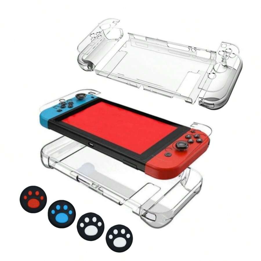 Carcasa transparente para Switch/Switch Lite/Switch OLED, carcasa transparente compatible con Switch OLED y controlador Joycon, carcasa con agarre cómodo, diseño de absorción de impactos y antiarañazos, que también permite almacenar y cargar la consola conectada al dock. - color transparente 1 - Ver 1