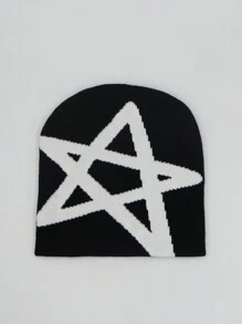 Pentagram Jacquard Knit Hat, Unisex Winter Warm Knitted Hat, SunnyFine Fiber Material, Knitted Hat For Casual And Cold Weather