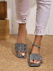 Korean Style Flat Slippers For Women, Summer, French Casual Slip-On, Wide Width Plus Size, Outdoors Available - Multicolor - View 3