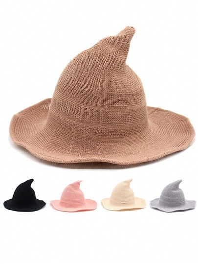 1 szt. Lekki, spiczasty kapelusz z włóczki na występy sceniczne, Halloween, czarodziejska magia, zabawny kapelusz