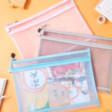 Pasta transparente para documentos de camada única/dupla, pasta de malha com zíper tamanho A4 para armazenamento de material escolar, organizador de arquivos de escritório, volta às aulas, volta às aulas, material escolar