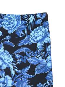 Men's Knitted Floral Printed Swim Trunks - Blue - View 5