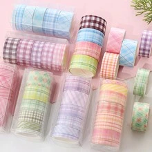 6入組方格和紙膠帶套裝，創意文具套組，適用於DIY方格內格紙、筆記和剪貼簿 - 彩色 - 查看 6