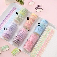 6入組方格和紙膠帶套裝，創意文具套組，適用於DIY方格內格紙、筆記和剪貼簿 - 彩色 - 查看 2