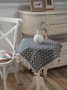 多色图案印花方形桌布，波西米亚简约风格，带流苏装饰，适用于橱柜、床头柜、小桌子、沙发、桌椅、节日装饰，四季使用 - 彩色 - 查看 23