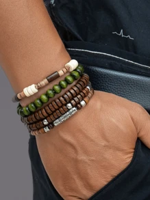 5入組木珠手鍊，時尚飾品禮物組合 - 彩色 - 查看 4