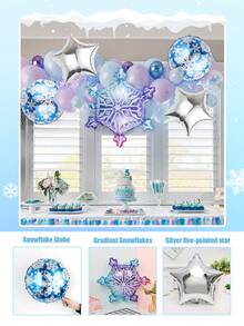5 个 24 英寸渐变蓝紫色雪花气球，包括 18 英寸雪花印花圆形气球和银色五角星铝箔气球。适用于冰雪公主主题、圣诞节、新年、生日派对装饰、圣诞节 - 彩色 - 查看 4