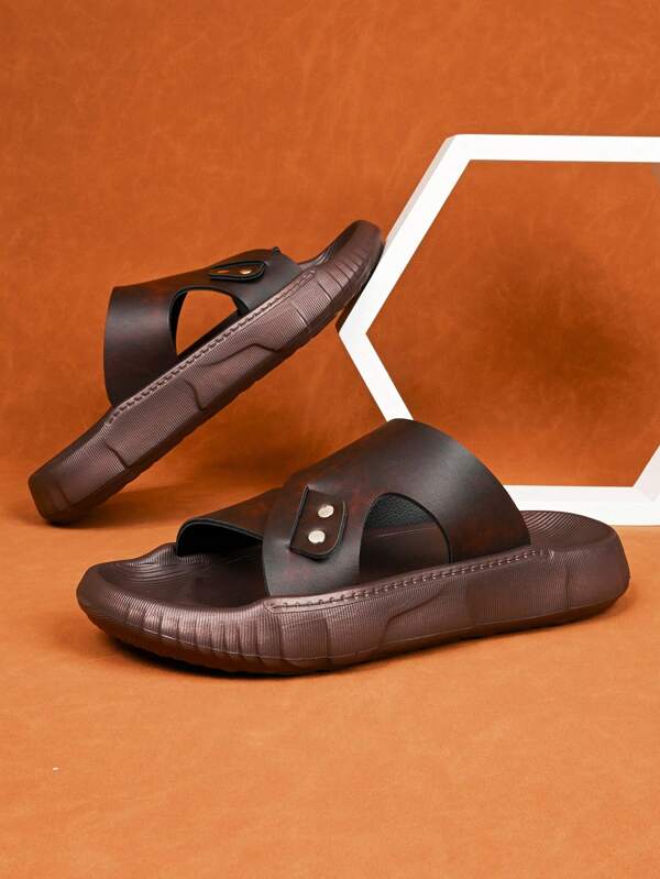 Men's Fashion PU Leather Slip-On Sandals, Comfortable EVA Slippers