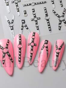 1 pieza Pegatinas de uñas con cruz en relieve 5D estilo punk oscuro, tiras de plástico autoadhesivas, decoraciones de uñas, calcomanías de arte de uñas estilo Y2K, para uñas rosas, uñas de verano, uñas cortas