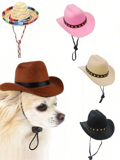 1 pieza Sombrero vaquero para mascotas, accesorio para gatos y perros, sombrero de sol de estilo occidental para actividades al aire libre, días festivos y sesiones de fotos