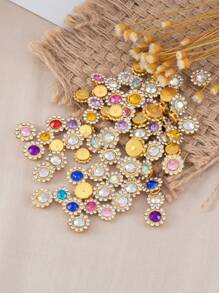 50pcs Circular Sunflower Hand-Sewn Crystal Flower Disc Crystal Button Bow DIY Hair Accessories Colorful Double-Layer Flower Crystal Clothing Decorative Beads - PJ1899 - View 5