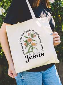 1pc Christian Tote Bag, Flower Jesus Print Christian Gifts Soft Inspirational Gifts Scripture Bag, With Bible Verse Prayer Christian Ornament Men Tote Laptop Winter Storage Bag Computer Bag Multi-Functional Clutch Handbags Vacation Travel Gifts For Men