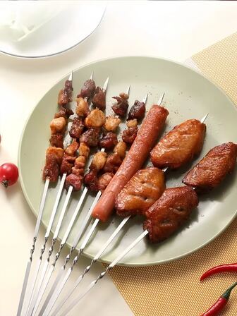 10/30/50支装不锈钢扁平烧烤签，适用于家庭、户外烧烤、夜市、餐厅、烤肉店