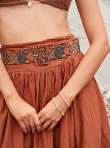 1 stuk plus-size BOHO-stijl extra brede verstelbare tailleriem, vintage paleis bloemenprint riem met gesp voor jurk zomer, school