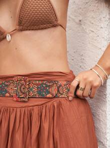 1 stuk plus-size BOHO-stijl extra brede verstelbare tailleriem, vintage paleis bloemenprint riem met gesp voor jurk zomer, school