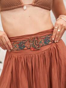 1 stuk plus-size BOHO-stijl extra brede verstelbare tailleriem, vintage paleis bloemenprint riem met gesp voor jurk zomer, school