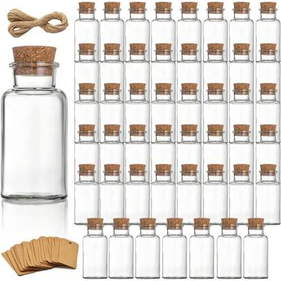 30Packs Small Glass Bottles With Corks Mini Glass Bottles With Stoppers - Small Bottles With Lids For DIY Crafts, Wedding Favours With Craft Labels, String And Funnel, Christmas