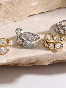 Uworld 1 Piece 18K Gold Plated Stainless SteelDesigner Stacked Teardrop Round Zirconia Open End RingUnisex Chunky RingCool StyleDaily Wear - Style2 - View 8