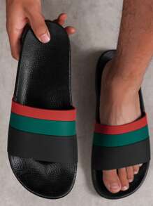 2025 Thick Sole Striped Slip-On Slippers, Indoor/Outdoor Wear, Anti-Slip Bathroom Shower Beach Slides, Unisex Couple Styles