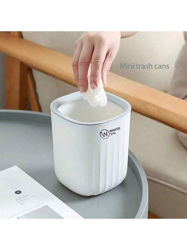 Mini bidone della spazzatura, da tavolo, con coperchio, per la spazzatura dei cartoni animati, cestino per la spazzatura, portatile, rimovibile, per la casa, l'ufficio, il soggiorno, grigio