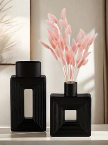 1pc Black/White Ceramic Vase, Square Vase Home Decoration Minimalist Nordic Bohemian Style, Suitable For Living Room, Shelf, Table, Bookshelf, Fireplace And Entryway Decoration Vase Festival Decoration Gifts Birthday Graduation Back To School Room Decor School Supplies Flower Vase Glass Vase