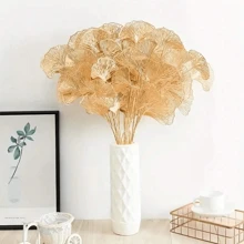 5 片人造银杏叶，可用于插花、婚礼装饰、派对用品、家居和花园装饰、金银仿银杏茎，可用于花瓶填充、情人节、生日毕业礼物、假植物