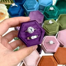 1pc 5*4.5*4.5 Cm Velvet Ring Box For Couples, White/Pink Ring Box For Engagement Rings, Hexagonal Velvet Wedding Jewelry Storage Box, Vintage Octagonal Double Ring Box For Rhinestone Ring And Earrings, Suitable For Ring And Earring Storage, Suitable For Proposal, Wedding, Gift Giving, Anniversary To Wife. Can Also Be Used For Portable Travel. Back To School - Multicolor - View 20