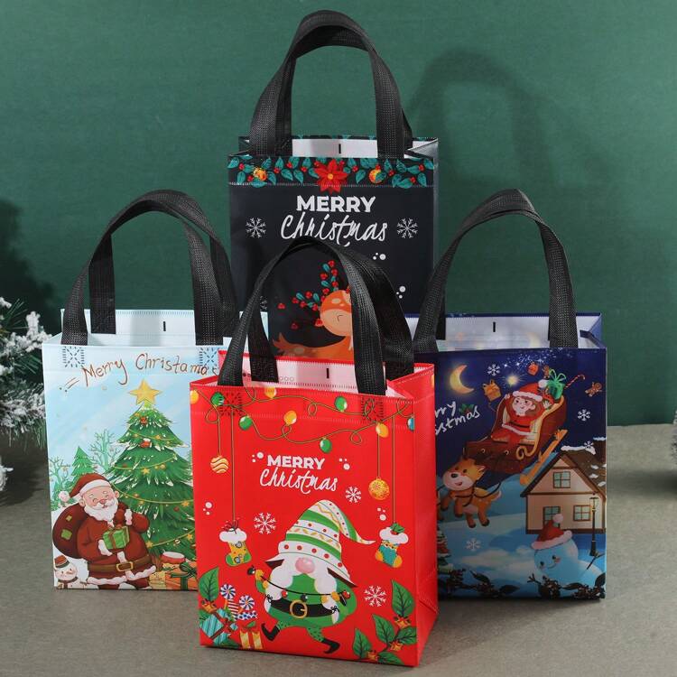 クリスマスギフトバッグ 中サイズ 取っ手付き 4個セット、ギフト用