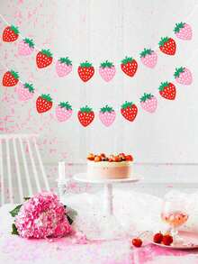 1套草莓生日旗幟和花朵裝飾，草莓派對英文字母旗幟生日派對裝飾用品 - 彩色 - 查看 5