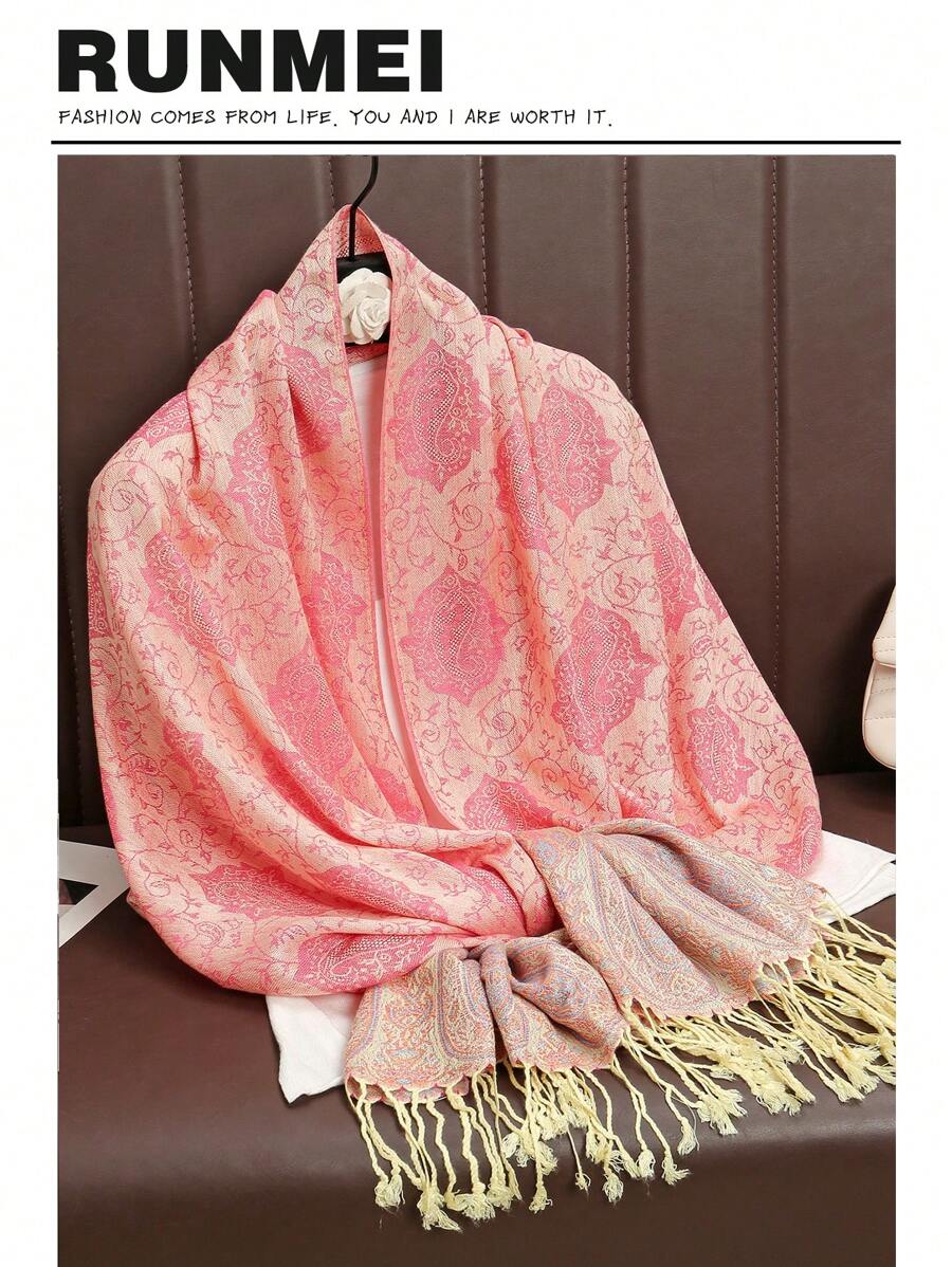 1件装女士时尚保暖佩斯利花纹印花围巾，经典佩斯利头巾/披肩，可搭配长袍穿着。