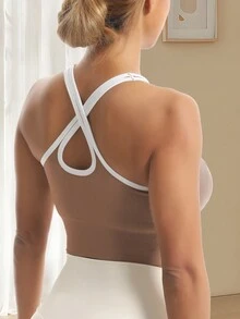 Áo ngực thể thao có dây đeo chéo hở lưng liền mạch với thiết kế lưng đẹp Giảm xóc Thích hợp cho người tập gym thể thao trong nhà và ngoài trời ﻿ - Cà phê nâu - Xem 4
