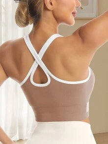 Áo ngực thể thao có dây đeo chéo hở lưng liền mạch với thiết kế lưng đẹp Giảm xóc Thích hợp cho người tập gym thể thao trong nhà và ngoài trời ﻿ - Cà phê nâu - Xem 2