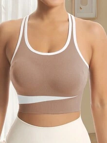 Áo ngực thể thao có dây đeo chéo hở lưng liền mạch với thiết kế lưng đẹp Giảm xóc Thích hợp cho người tập gym thể thao trong nhà và ngoài trời ﻿ - Cà phê nâu - Xem 3