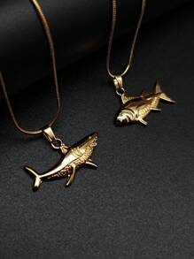 1pc Bohemian Ocean Beach Style Stainless Steel Shark, Fish, Sea Turtle Twirl Pendant Necklace, Luxury Minimalist Fashion Accessory