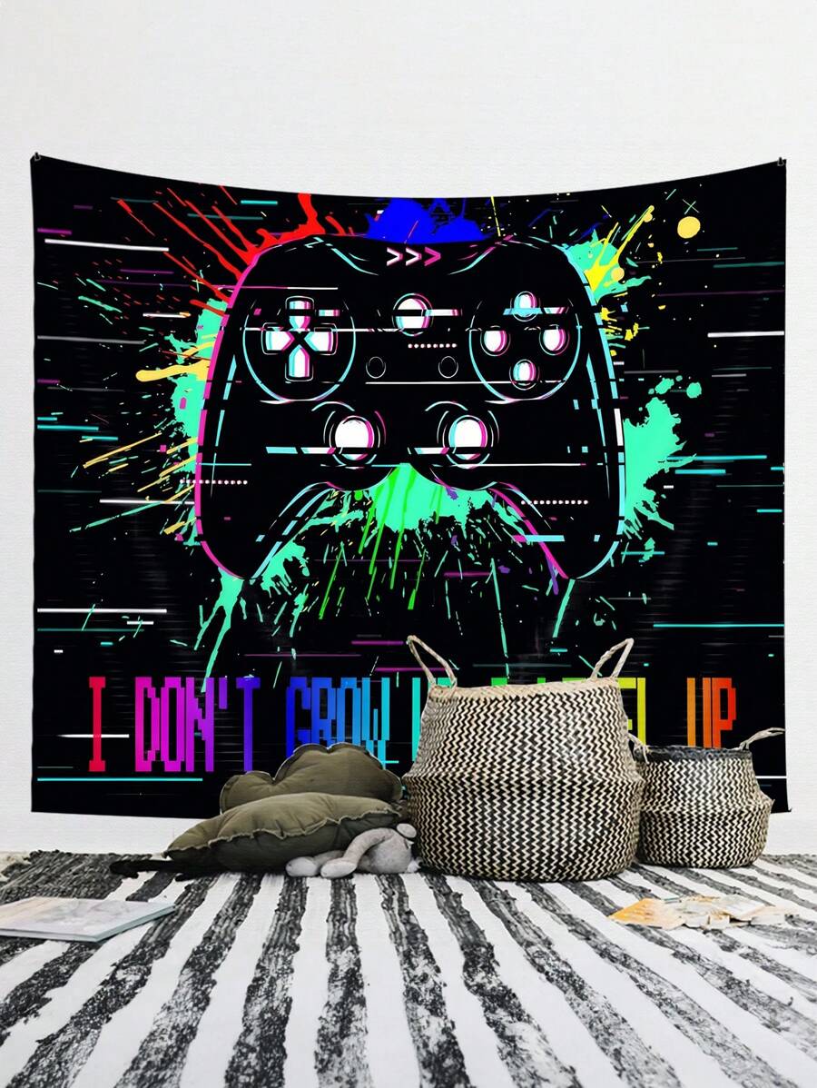 Black Graffiti Gaming Peach Skin Tapestry Wall Hanging, Fun Video Game Wall Art For Teenage Boys Men's Game Room Sign Bedroom, College Dorm Home Decor, Flag For Room, Room Decor, Tapestry ,Room Stuffs, Flags For Room, Tapestry, Wall Tapestry