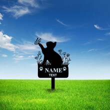 1 bucăți personalizat țăruș memorial pentru pisici, țăruș personalizat pentru nume de pisică, pisică de primăvară din metal cu marcator mormânt cu fluturi și flori, cadou pentru pierderea pisicilor, decor de grădină pentru pisici