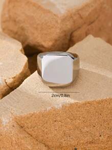 1pc Stainless Steel 18K Gold Plated Retro Business Square Smooth Surface Men's Rings Summer Jewelry