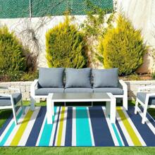 Tapetes exteriores impermeables de 5x6 pies, alfombras reversibles, tapete exterior, alfombra de plástico para exteriores, alfombra geométrica para RV para patio, campamento, picnic, terraza trasera, balcón, playa, decoración de jardín - Azul Marino - Ver 8
