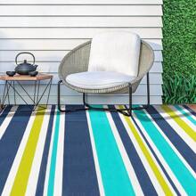 Tapetes exteriores impermeables de 5x6 pies, alfombras reversibles, tapete exterior, alfombra de plástico para exteriores, alfombra geométrica para RV para patio, campamento, picnic, terraza trasera, balcón, playa, decoración de jardín - Azul Marino - Ver 7