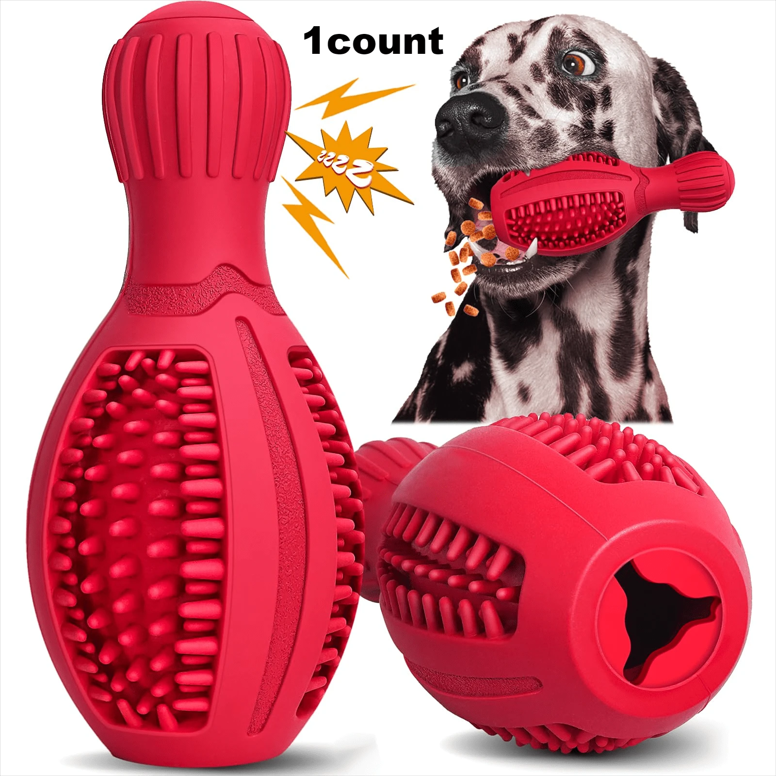 1 pieza Juguete para mascar para perros - Juguete rompecabezas alimentador lento para perros, Juguete de goma interactivo con silbido para limpieza de dientes, Adecuado para perros de raza pequeña/mediana/grande