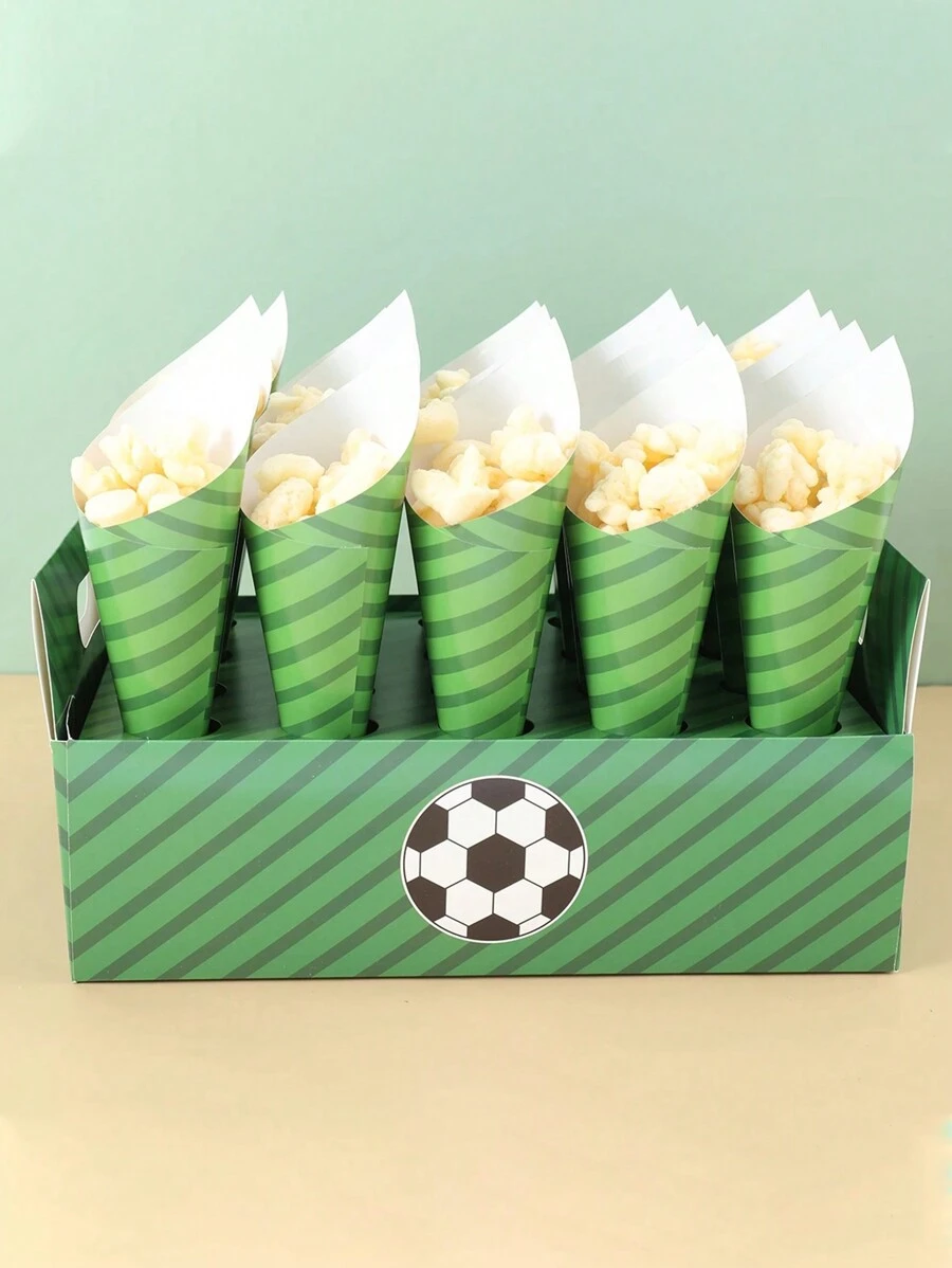 30pcs Conical Paper Popcorn Cones Party Snacks Holder Stand - Green - View 1
