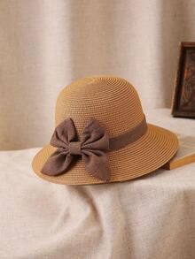 1 件装女士多色蝴蝶结宽边太阳帽，夏季草编渔夫帽，可折叠沙滩防晒帽，适合旅行 - 多色 - 查看 3