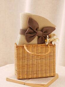 1 件装女士多色蝴蝶结宽边太阳帽，夏季草编渔夫帽，可折叠沙滩防晒帽，适合旅行 - 多色 - 查看 5