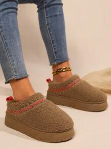 Women's Fur Slippers, Winter Outdoor House Shoes, 2024 New Arrival, Thick Bottom, Warm, Round Toe, Snow Boots - Brown - View 5