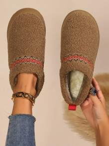 Women's Fur Slippers, Winter Outdoor House Shoes, 2024 New Arrival, Thick Bottom, Warm, Round Toe, Snow Boots - Brown - View 2