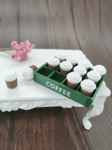 13件1套迷你咖啡杯咖啡托盘模型创意仿真收藏玩具，厨房玩具，微型仿真食品饮料配件模型咖啡厅餐厅，厨房装饰，家居装饰，房间装饰，派对用品，DIY配件，摄影道具派对礼品生日礼物复活节感恩节完美礼物 - 1套咖啡杯+盤子 - 查看 3