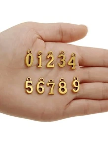 10 Pcs/Set 5 Warna Paduan Logam Angka 0-9 Liontin Jimat Digital Aksesoris Perhiasan DIY 16*8mm S110 - Angka 0-9 - View 9